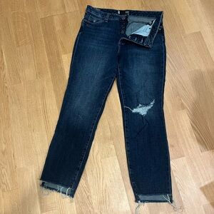 Kut from the Kloth Dark Wash Distressed Reese Ankle Straight Leg High Rise Jeans